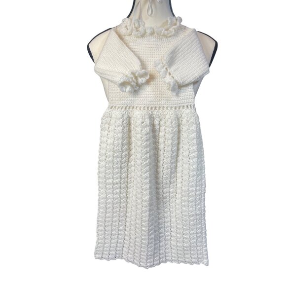 Vintage Long Christening Gown Baptism Dress Hand Made Crochet Handcrafted Baby - Picture 5 of 7